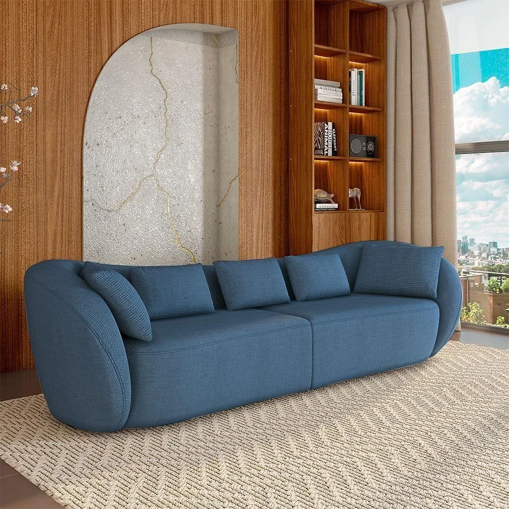 Sofá Diamond G52 Bipartido 232cm Azul em Linho para Sala de Estar Gran Belo