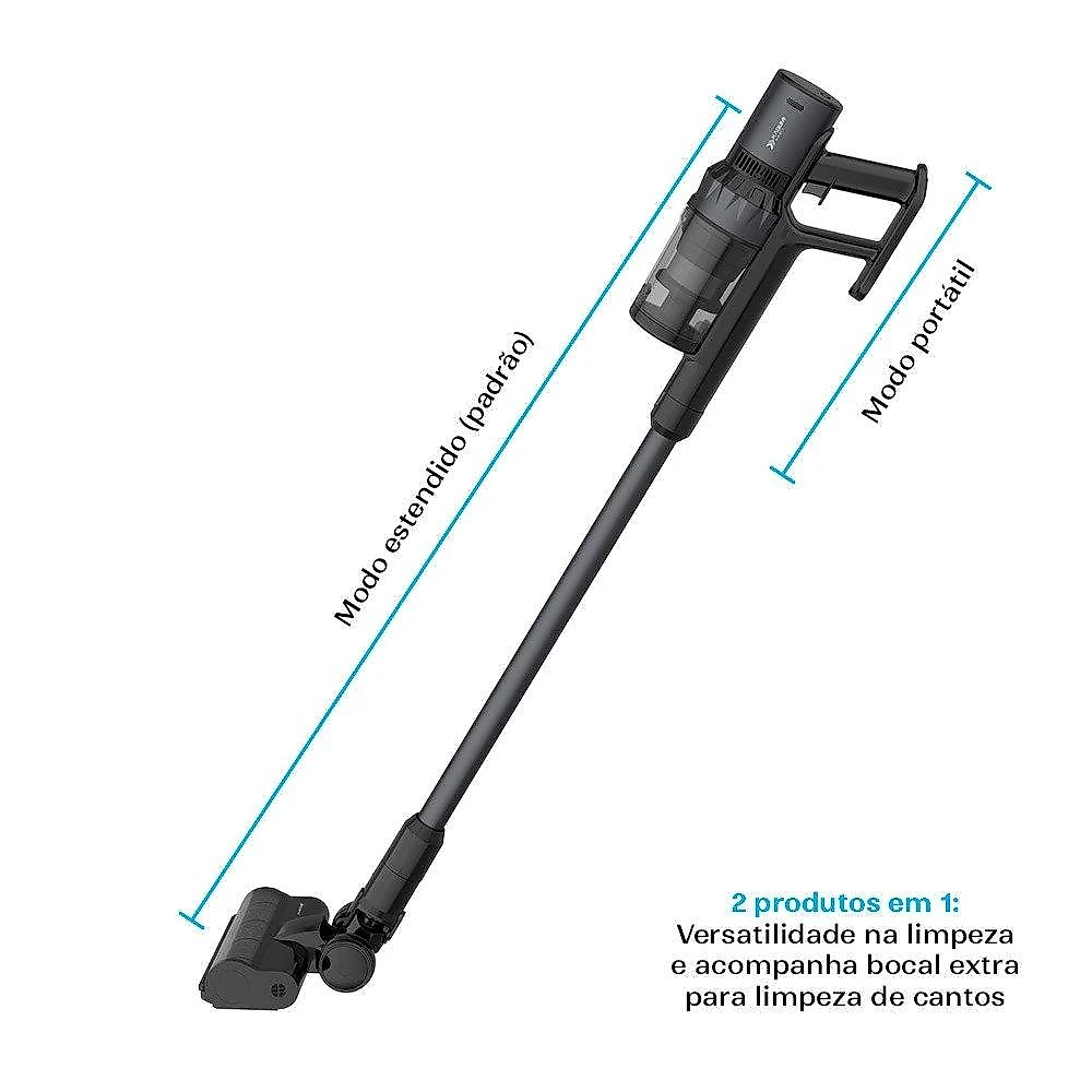 Aspirador de Pó Vertical Sem Fio KABUM! smart Lite, 2 em 1, 500W, Bivolt, 500ml, Preto - KSAV200PT