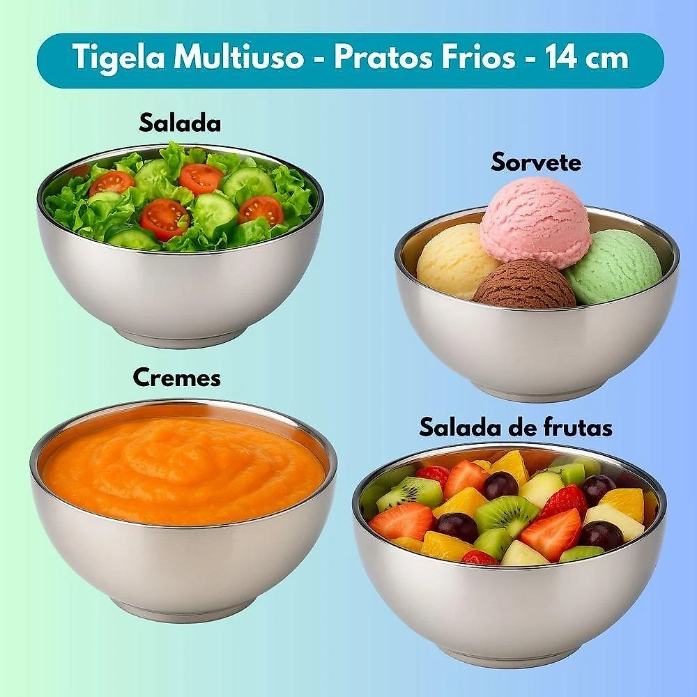 Tigela Inox Lisa Dupla Camada 14CM com Isolamento Térmico para Alimentos Quentes e Frios Inox Losan