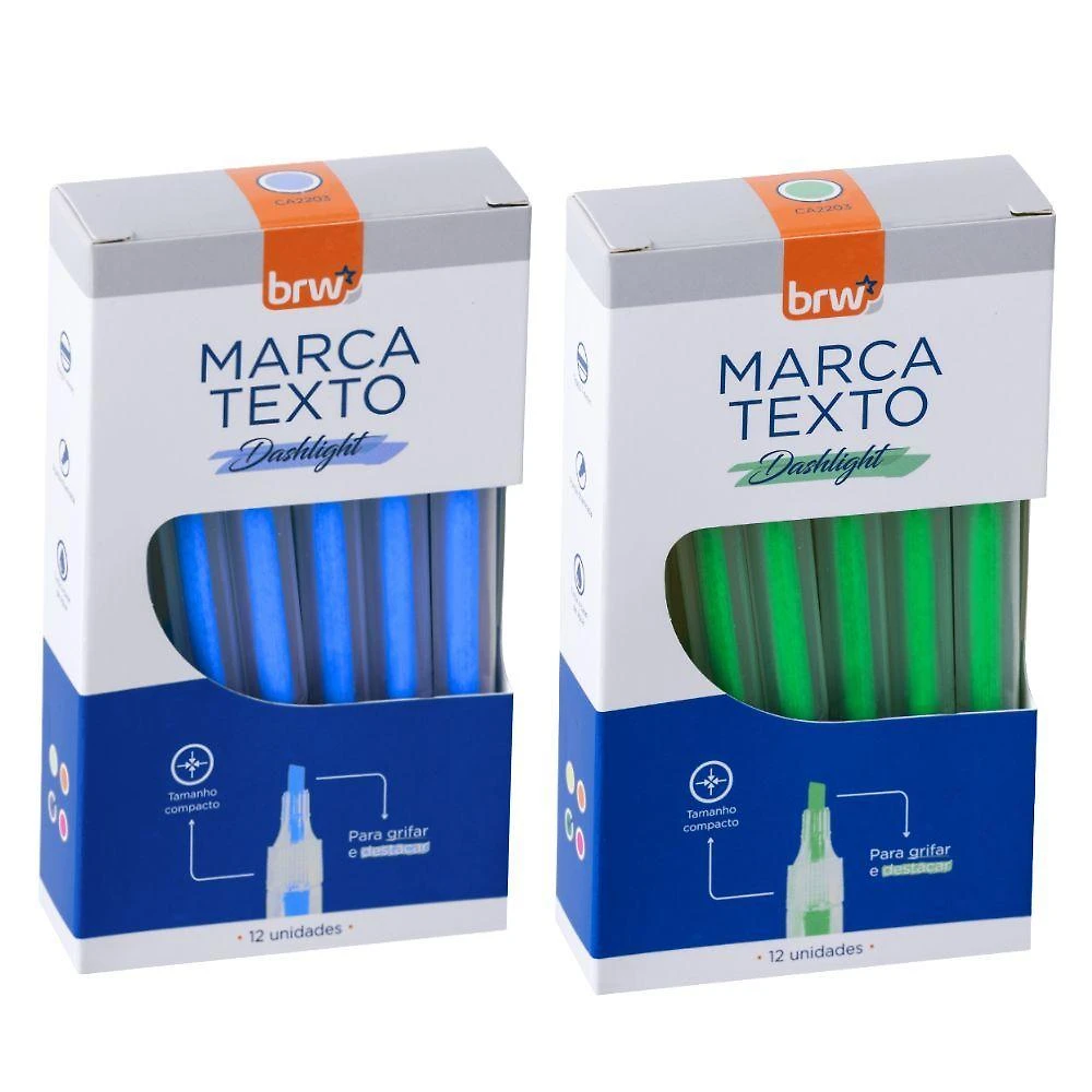 Caneta marca-texto BRW Marca Texto Fluorescente Transparente Traço 1-4MM Kit 2 Caixas com 12