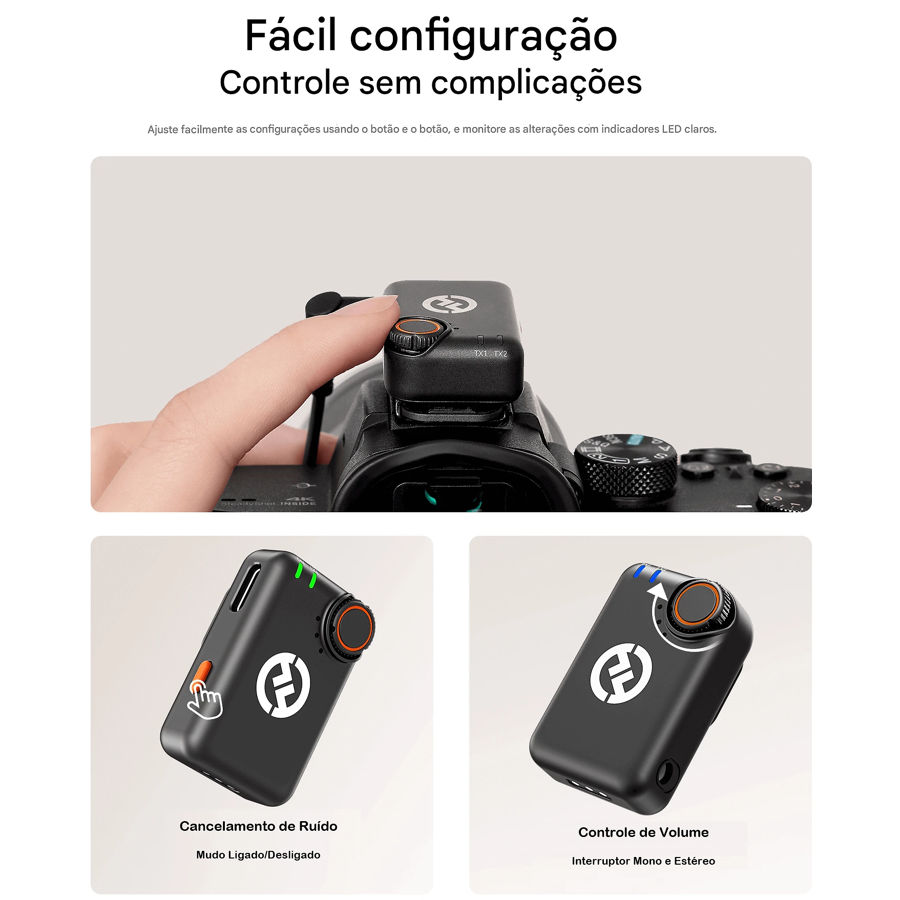 Miniatura Sistema Microfone Duplo Hollyland LARK M2S Ultimate Combo Wireless para Câmeras e Smartphones USB-C e Lightning