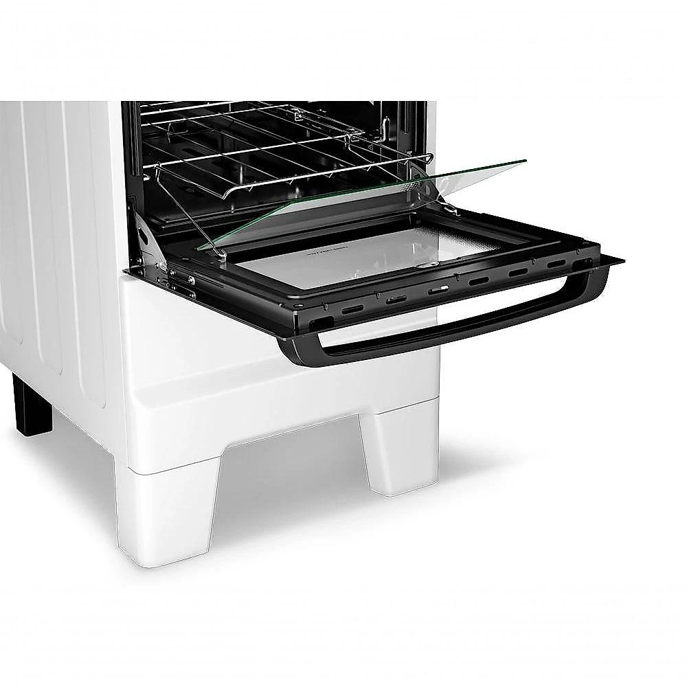 Fogão A Gás Mesa Inox Tampa De Vidro Forno 50L Esmaltec Ideal Master Branco 4 Bocas Bivolt