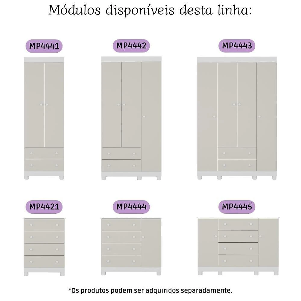 Quarto De Bebê Completo Berço Americano 3 Em 1 Colchão Allegra Multimóveis MP4602 Branco-off White