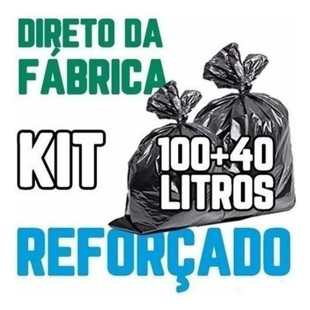 Kit Saco de Lixo 100L e 40L Reforçado em Plástico Preto para Resíduos Higipack