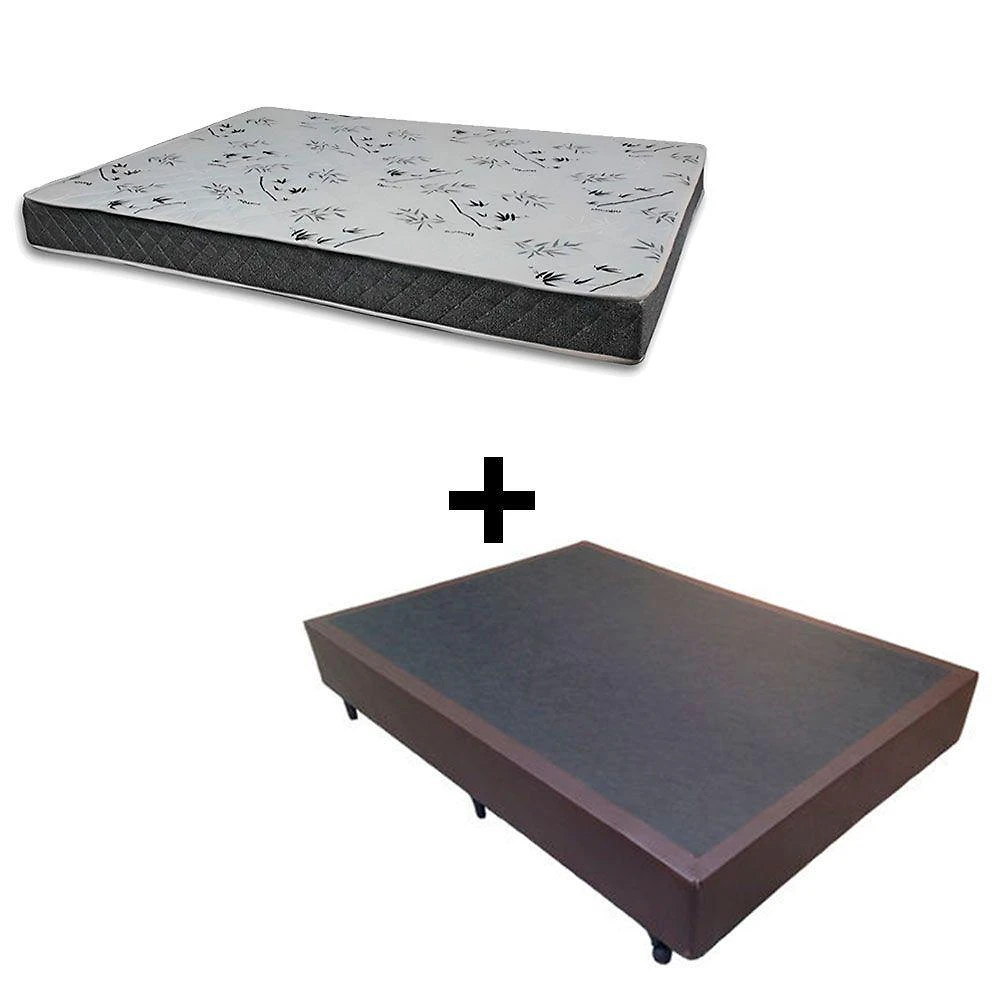 Cama Box Casal 138 Tecido Sintético Marrom Com Colchão Miller - 100% Espuma - D33 Cinza 54x138x188