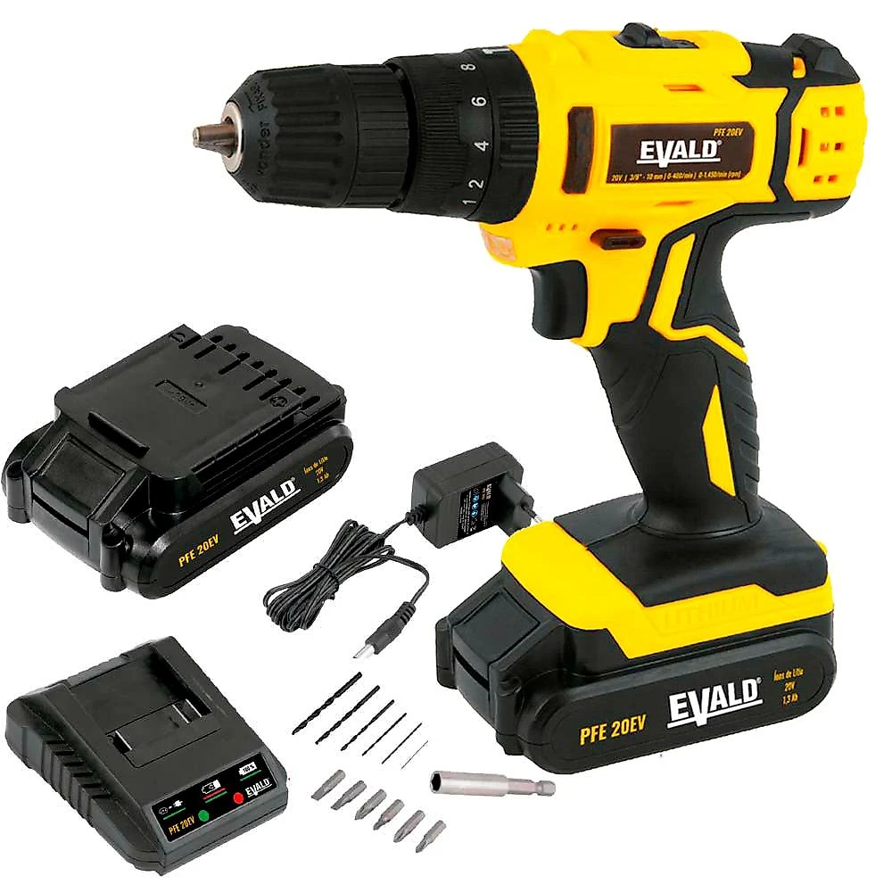 Parafusadeira e Furadeira de Impacto à Bateria 20V PFE-20EV com Maleta, 2 Baterias e Kit EVALD