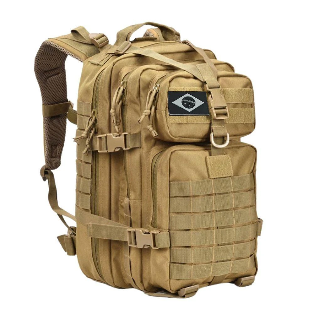 Mochila Militar Tática 50 Litros Impermeável com Patch Bandeira do Brasil Caqui OEM