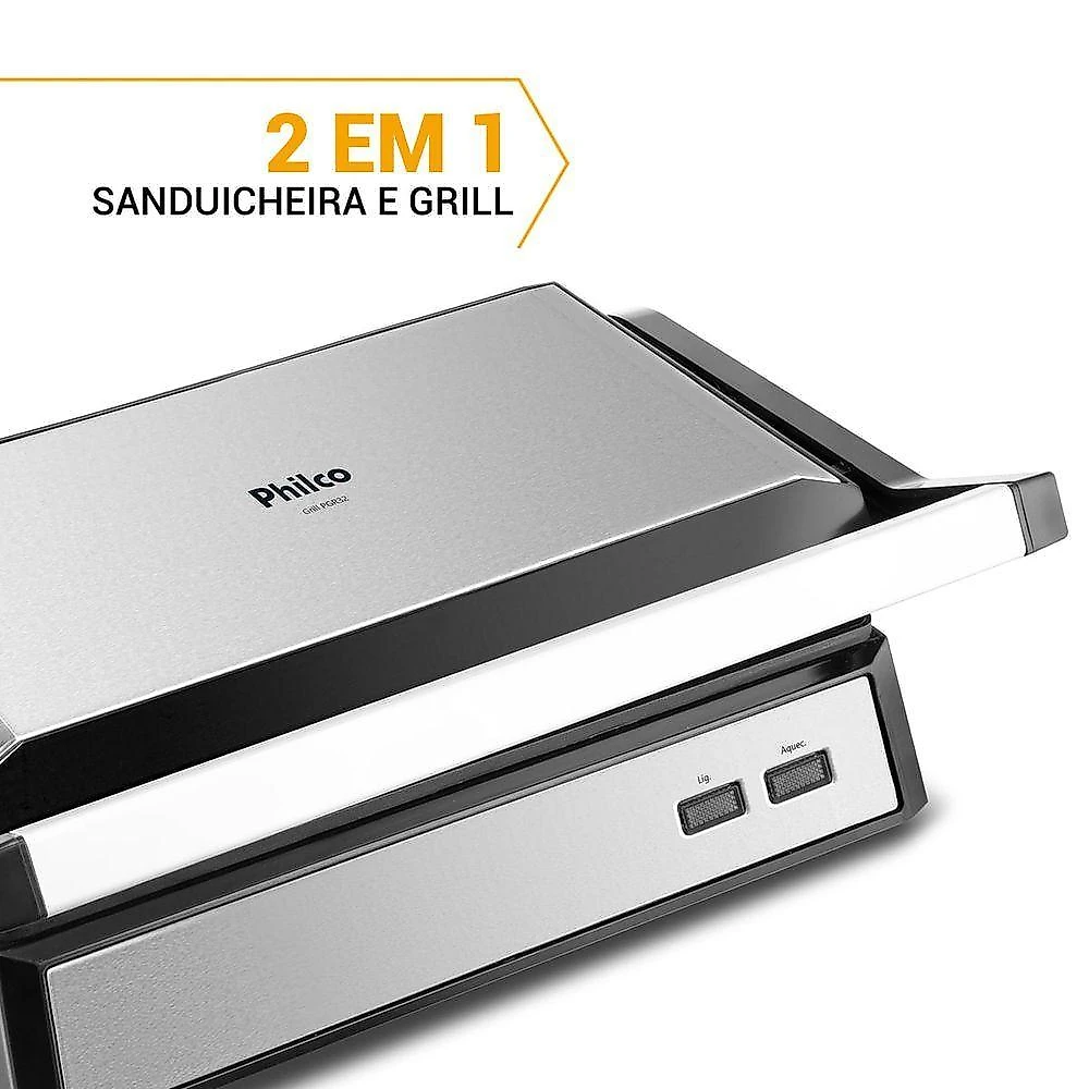 Grill Philco 2 Em 1 PGR32 Chapa Com Abertura 180° 220V