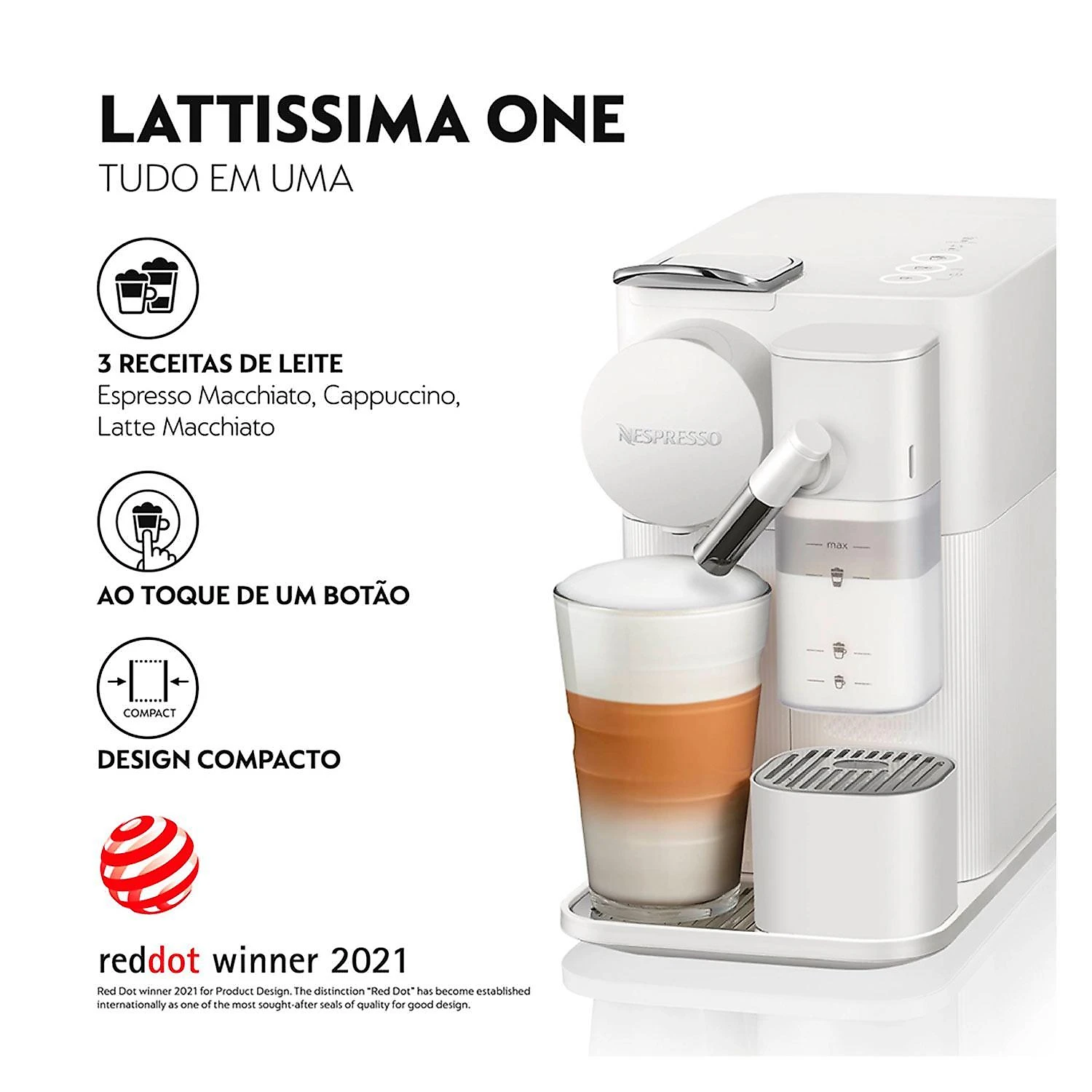Cafeteira Nespresso New Lattissima One Branca para Café Espresso - F121-BR 110