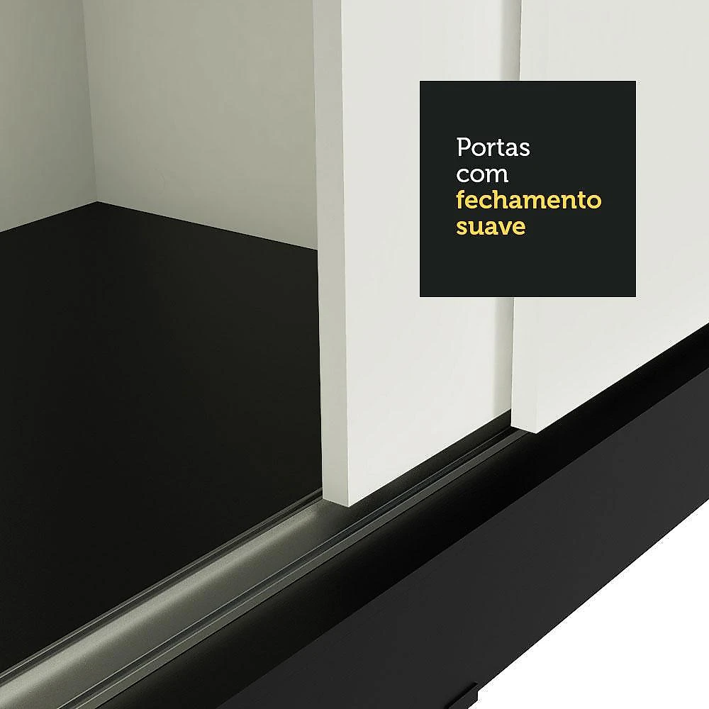 Guarda-roupa solteiro madesa tokio 2 portas de correr de espelho 2 gavetas - preto/branco
