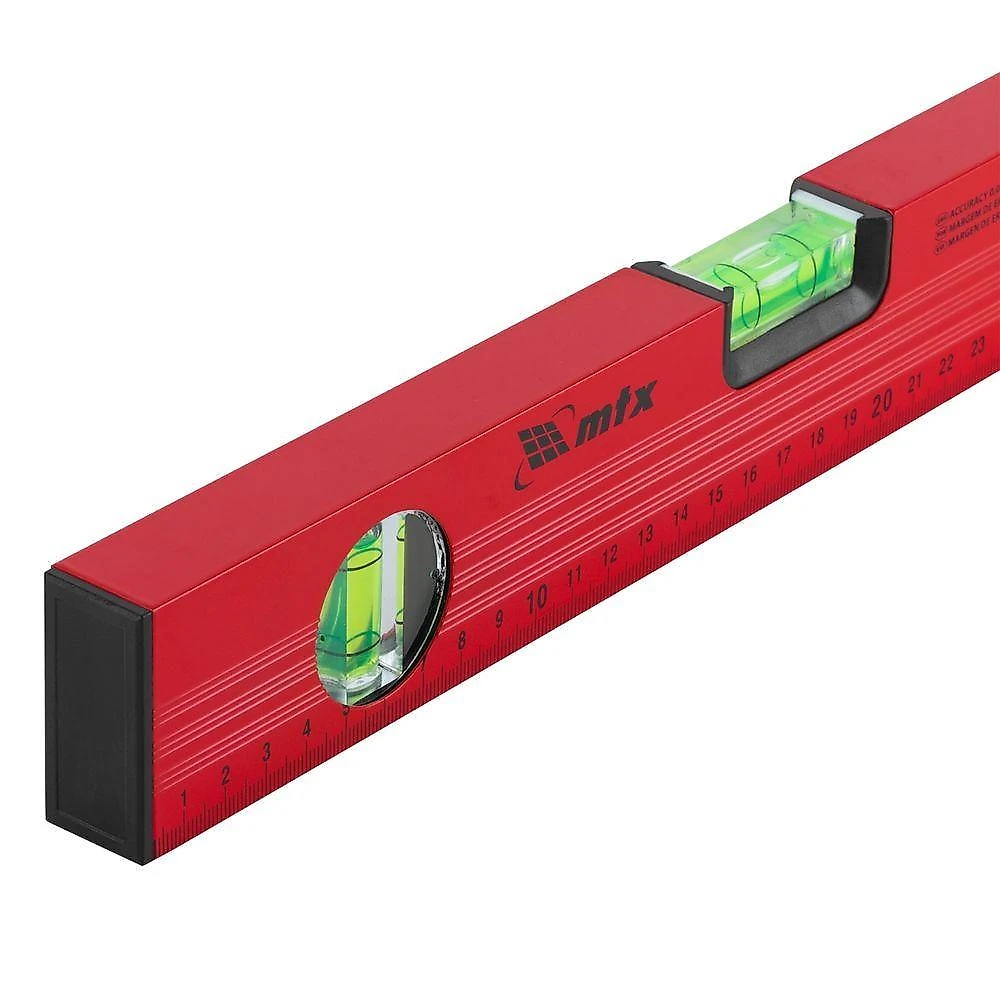 Nível de Alumínio com Régua 3 Bolhas 350mm 14'' 332199 para Construção Vermelho MTX