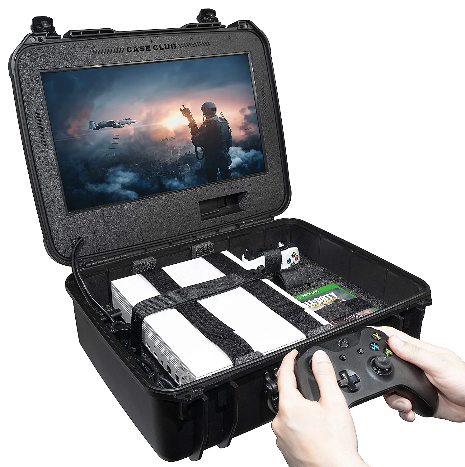 Case Club Estação de game portátil com monitor Console e ac