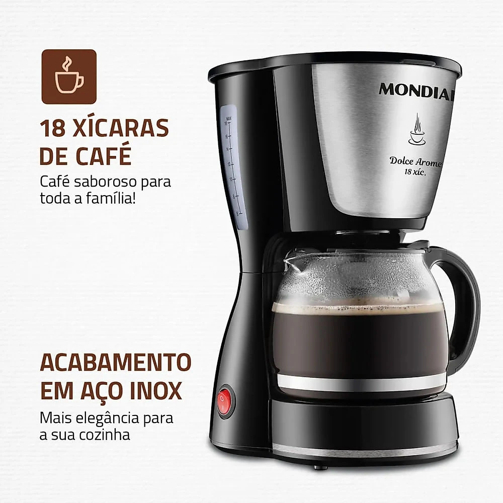 Cafeteira Dolce Arome Elétrica Preto/Inox 550W 18X Mondial 110V