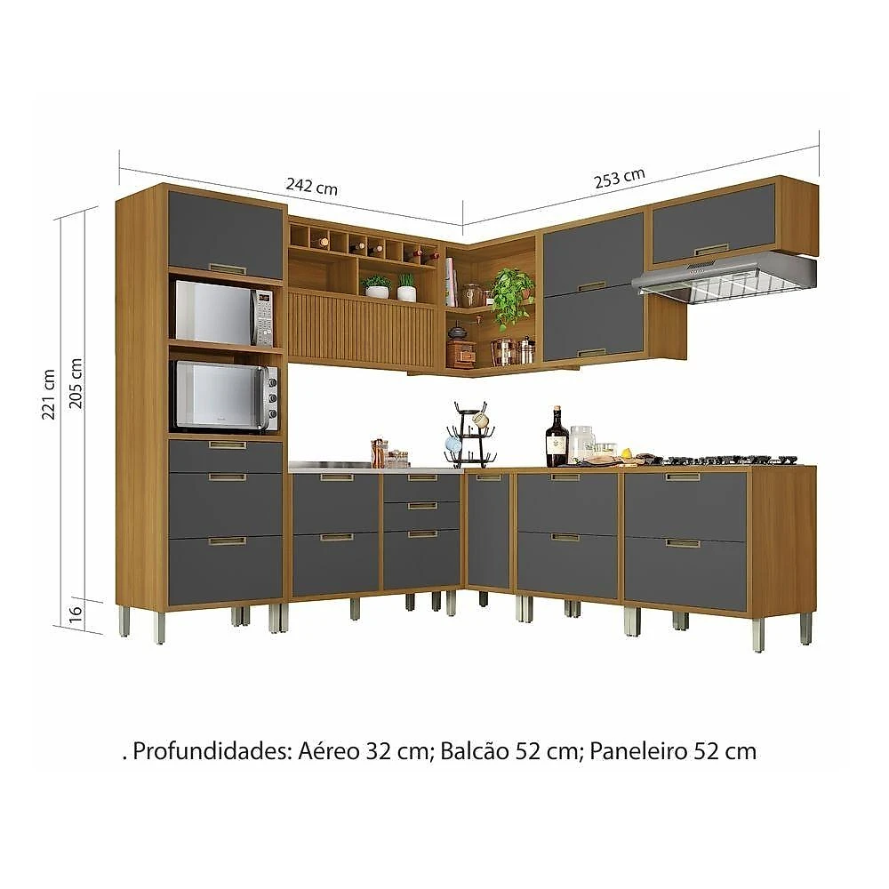 Cozinha 9 Peças ângulo Torre Quente 100% Mdf Imperatriz Nesher