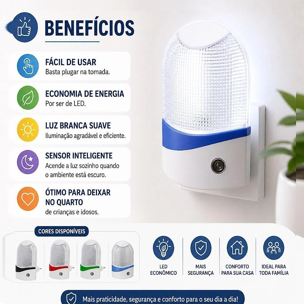 Luminária de Tomada LED Abajur com Sensor de Presença 1W Bivolt Branco Utibom webcontinental-7899658379124