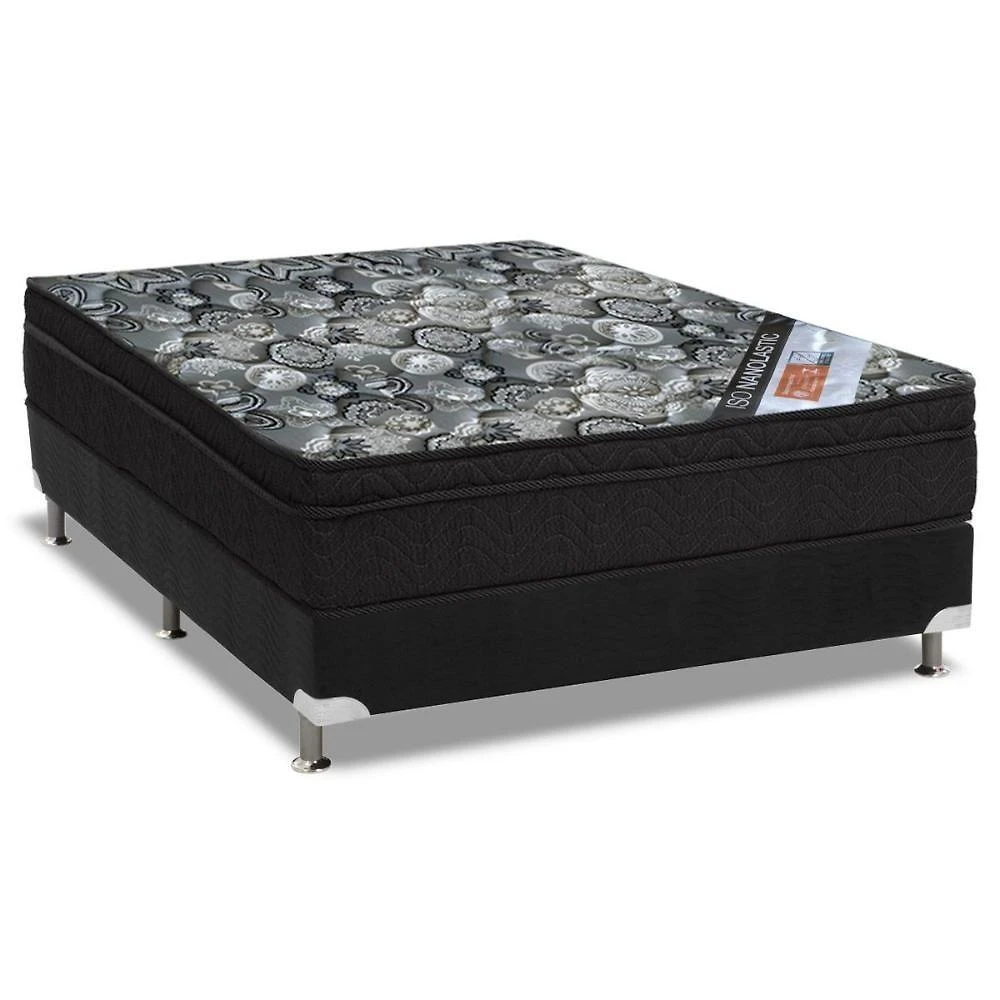 Cama Box com Colchão Casal Physical Suede Black Molas Euro Pillow Preto Ortobom