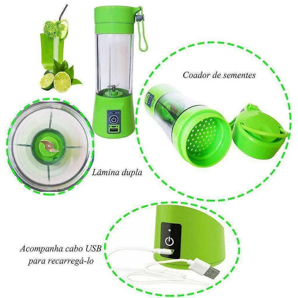 Mini Liquidificador Portátil Elétrico Recarregável Usb Verde