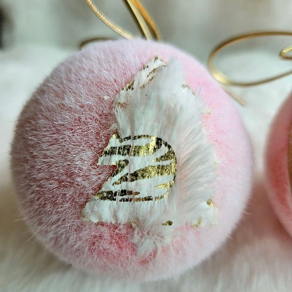 Bolas de Natal Jogo com 3 Decoradas Rosa Acabamento Aveludado Detalhes Dourados 8CM Florarte webcontinental-7890880522432