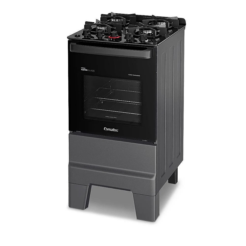 Fogão A Gás Mesa De Vidro Forno 50l Esmaltec Ideal Master Glass Titanium 4 Bocas Bivolt