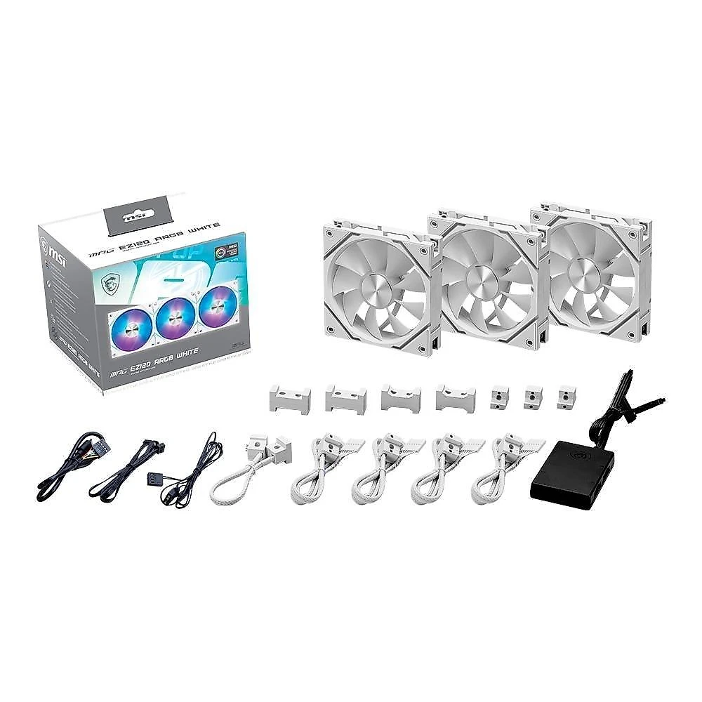 Kit Com 3 Ventoinhas MSI MPG EZ120 ARGB 120mm, Magnetico, Branco - MPG EZ120 ARGB WHITE-3W