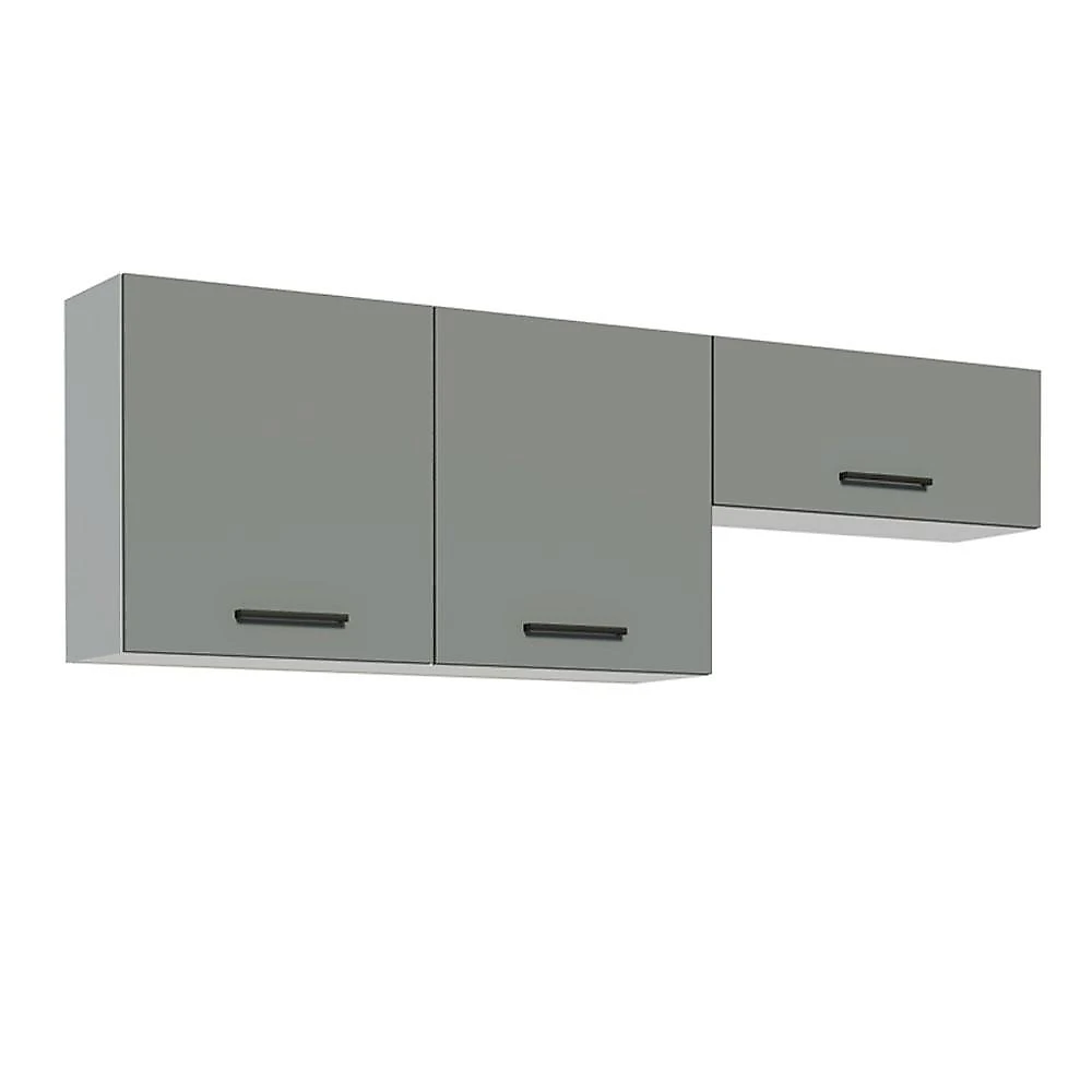 Kit com 2 Armários Aéreos Multiuso 3 Portas Branco/Cinza Agata Madesa Branco/Cinza