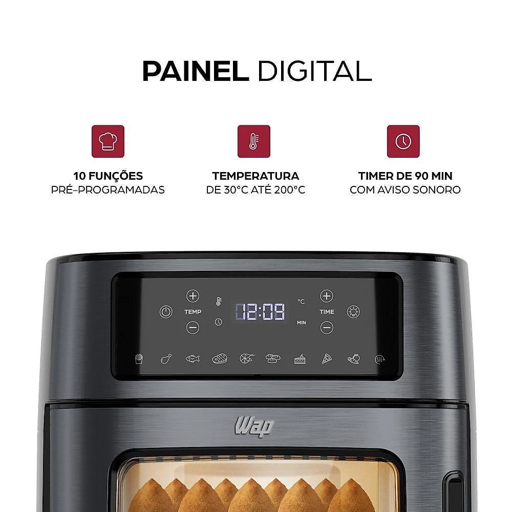 Fritadeira Elétrica WAP Air Fryer Oven Digital Black Waod2 12L 110V