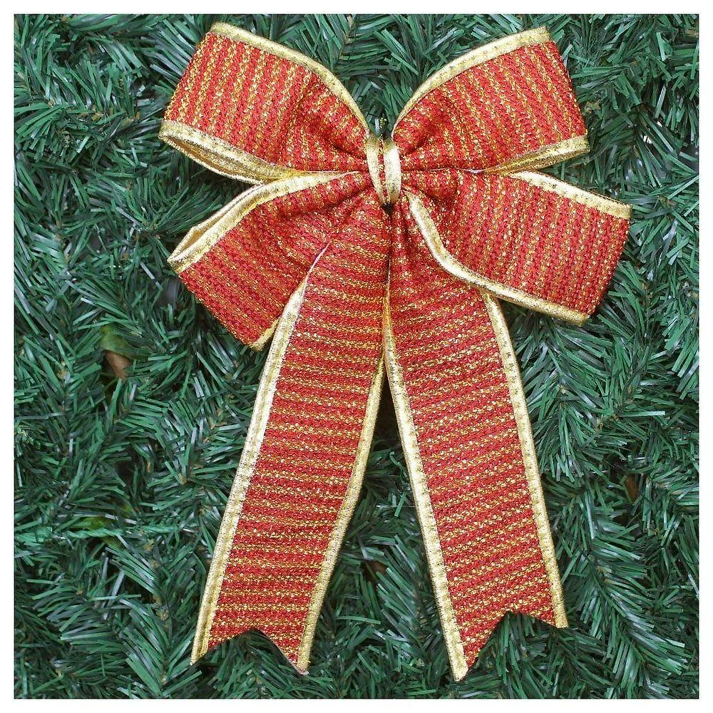 Enfeite árvore Natal Laço Vermelho E Dourado 30 Cm