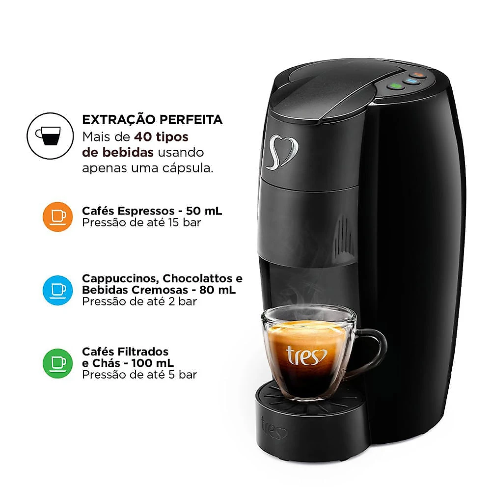 Cafeteira Espresso LOV Preta Automática - TRES 3 Corações 110