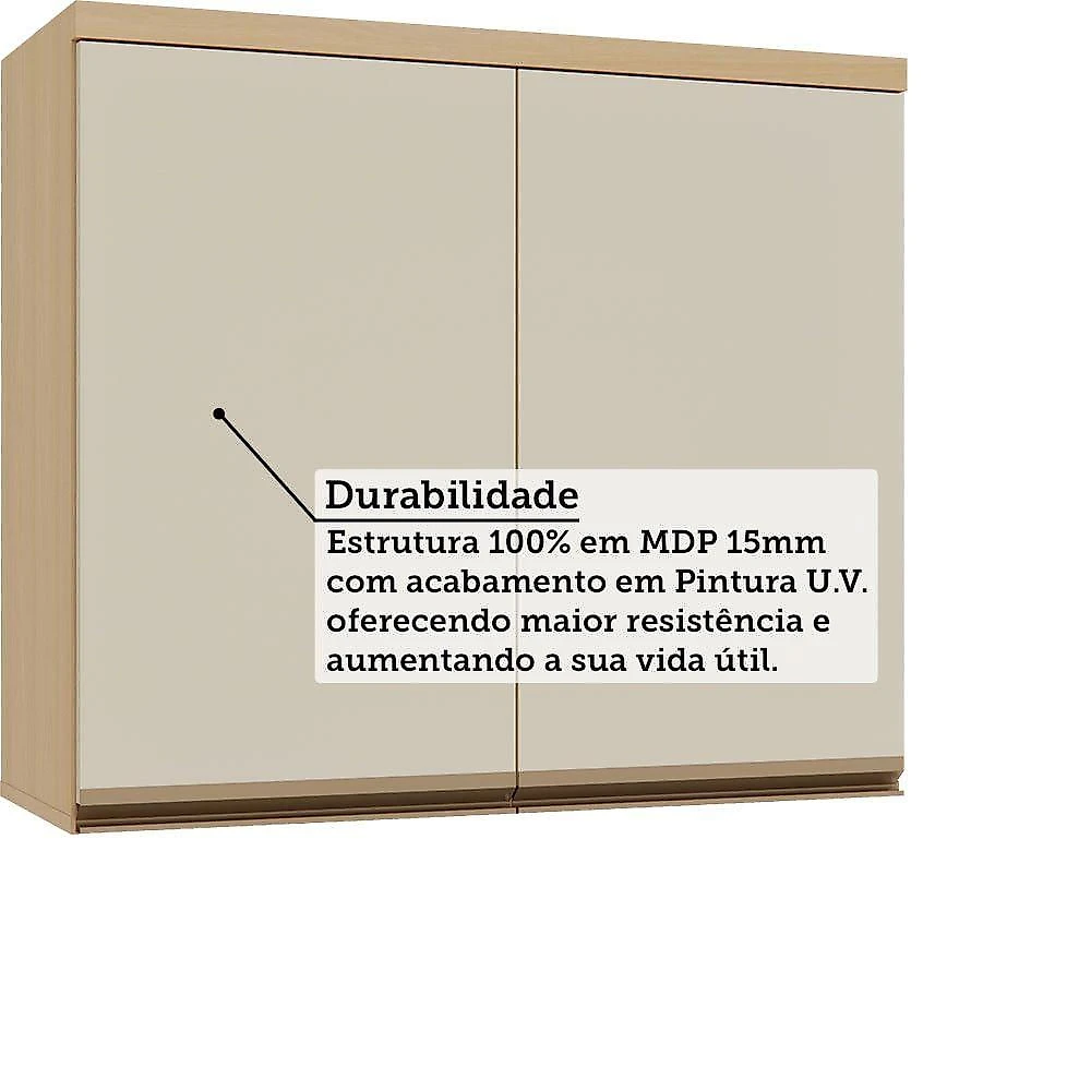 Armário Aéreo Brise 80CM 2 Portas MDP de Bater Off White Luciane Móveis