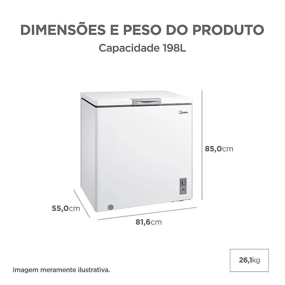 Freezer midea horizontal 198l 1 porta branco bivolt (mdrc280sfz013)