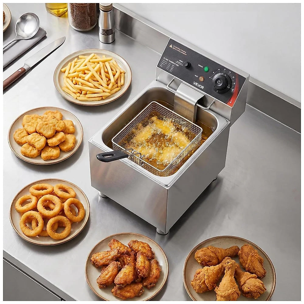 Fritadeira Elétrica Comercial VEVOR 11,5L Inox Tanque Removível Proteção Superaquecimento 110V