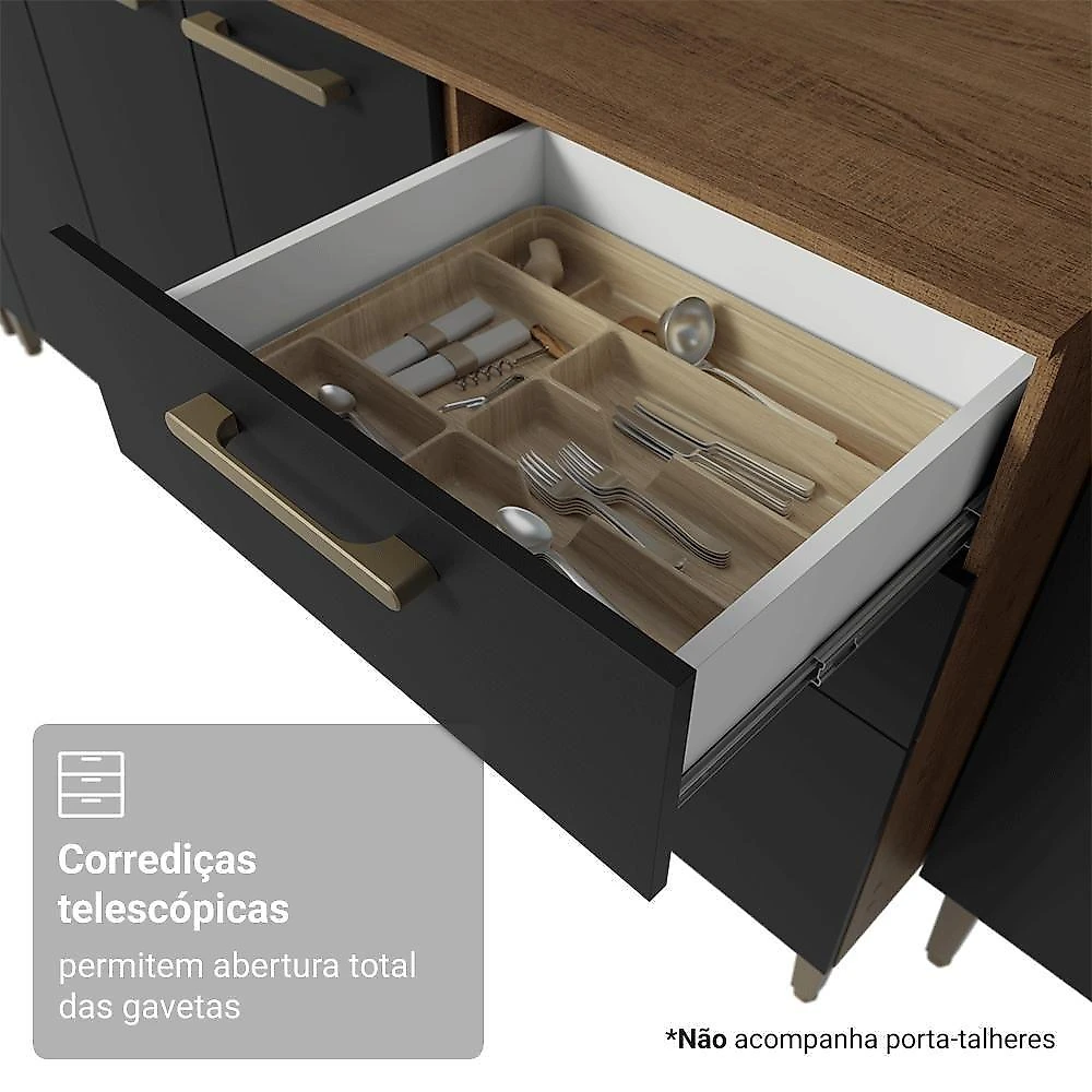 Cozinha Compacta Lille 12 Portas 1 Gaveta MDP 305CM Rustic-Preto Madesa