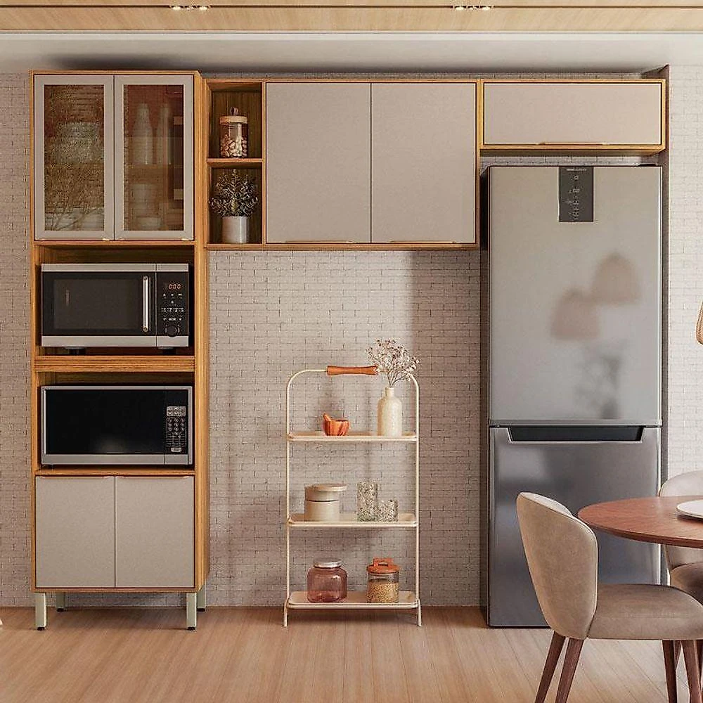 Cozinha Modulada Plena 3 Peças Torre Quente Cinamon Nude Prime Tx - Demóbile