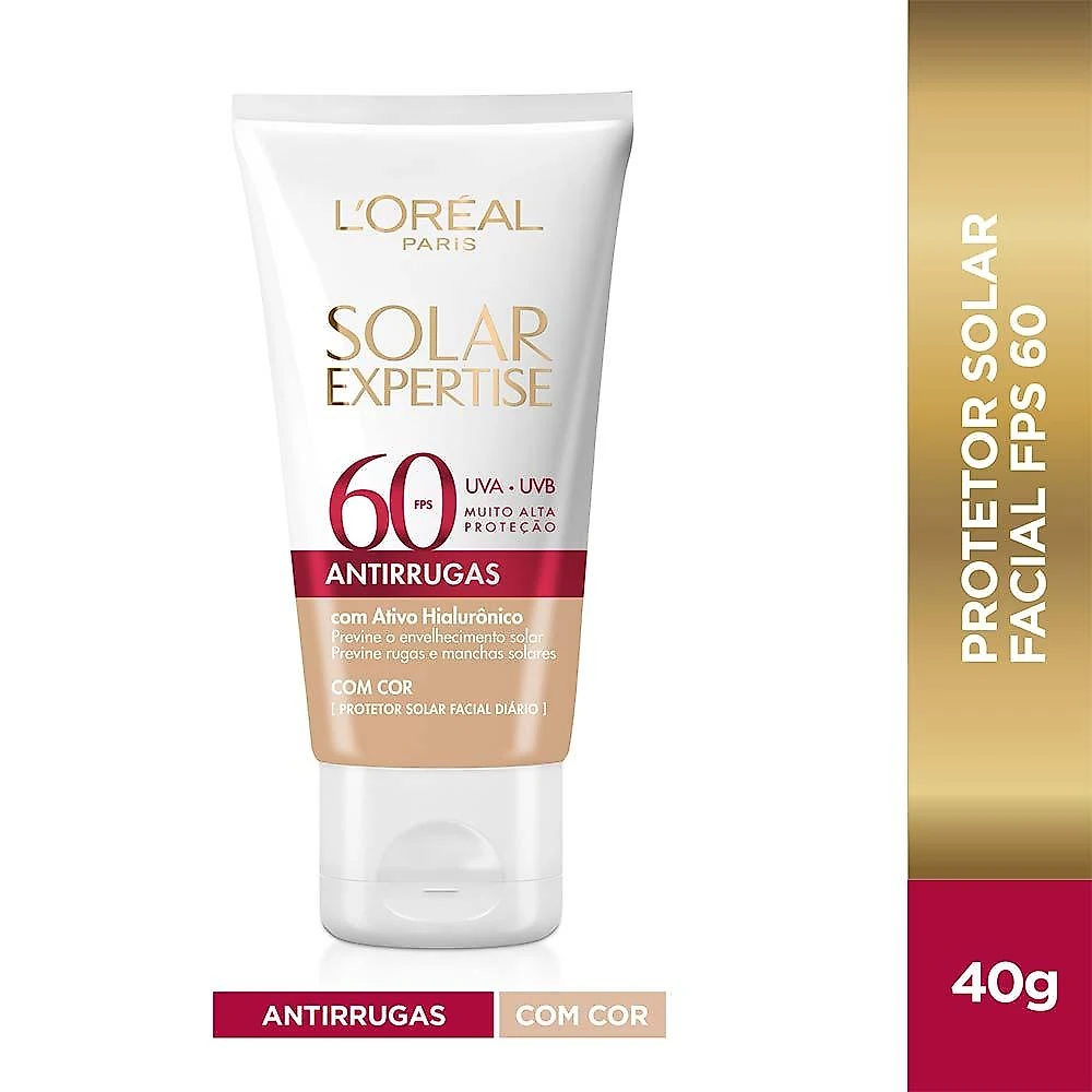 Protetor solar facial l'oréal paris solar expertise antirrugas com cor fps60 40g