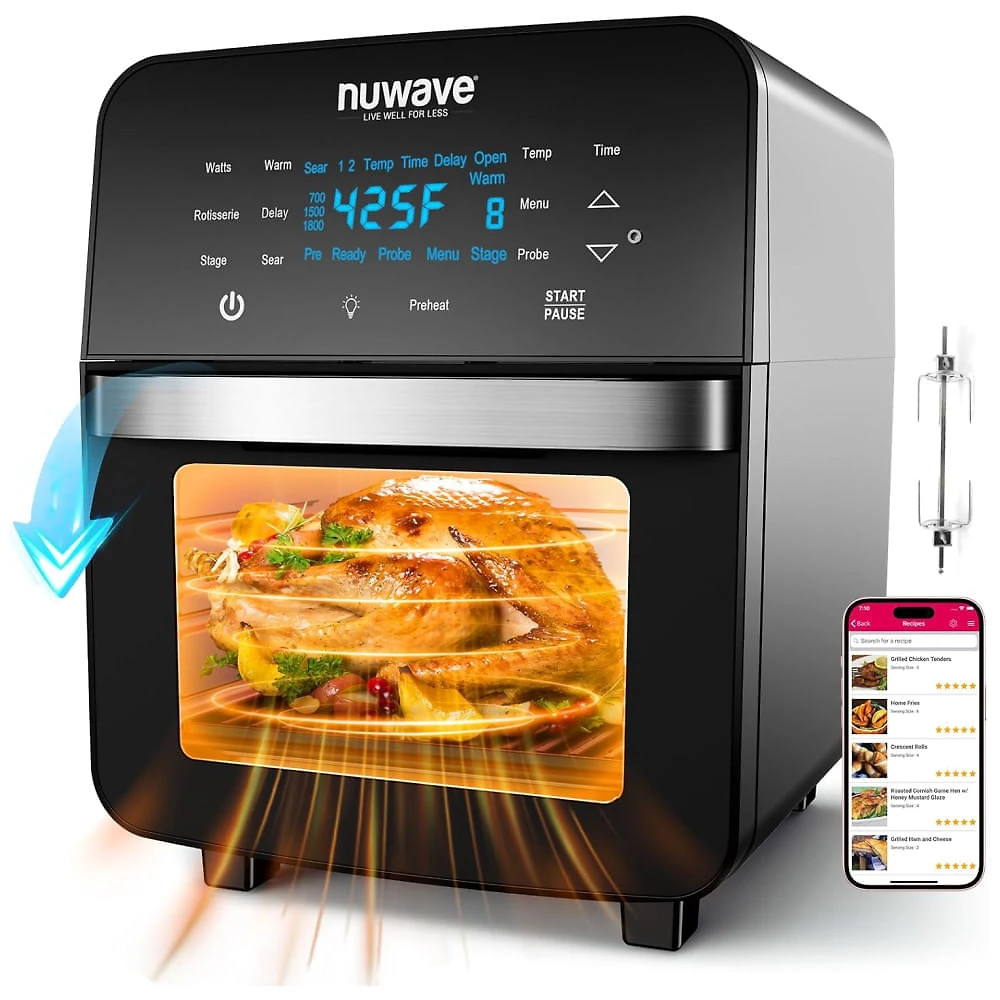 Air Fryer Forno 14,4L com 150 Predefinições, Espeto de Rotisserie e Tecnologia de Convecção, 110V 1800W, Nuwave, Preto