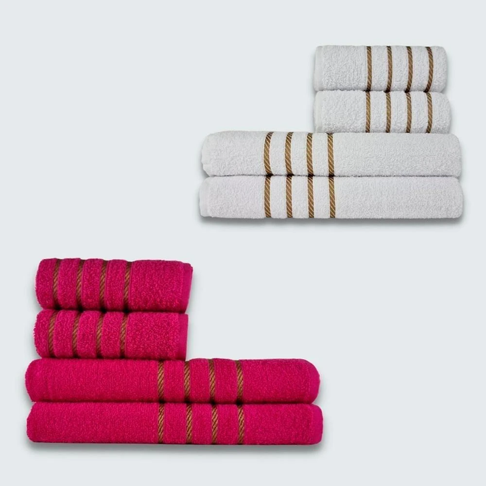 Jogo De Toalhas 8 Peça Coleção Dubai Branco+rosa