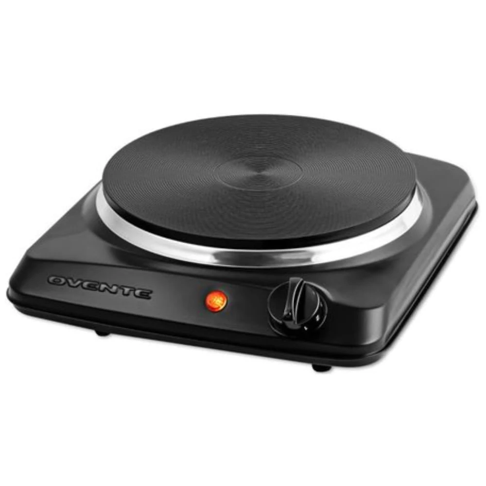 Fogão de Mesa Elétrico OVENTE, 1 Queimador de 1000W, Placa de Ferro Fundido 18,4cm, Controle de Temperatura 5 Níveis, Design Compacto