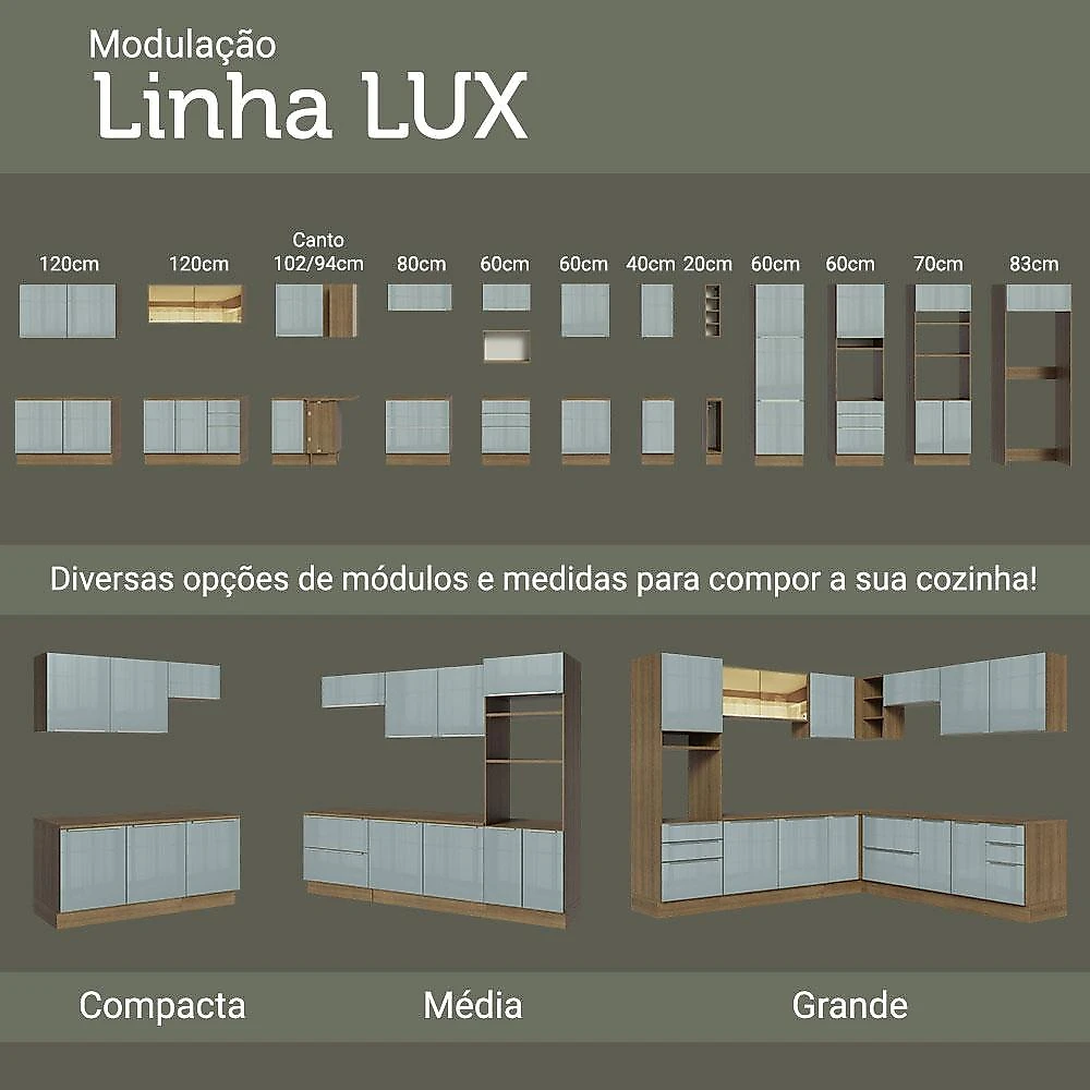 Cozinha Completa Madesa Lux 340001 com Armário e Balcão - Rustic/Cinza Rustic/Cinza