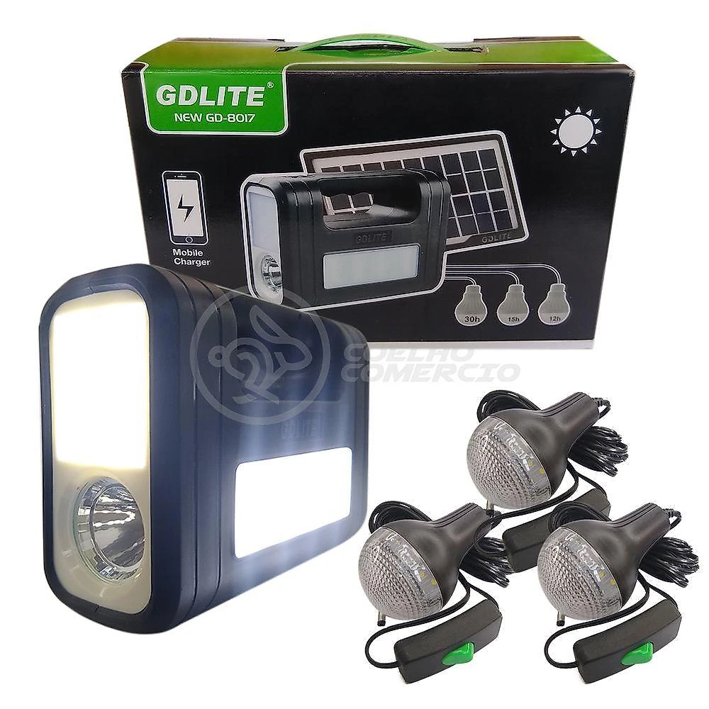 Kit Lanterna Placa Solar Carregador Portatil Emergência