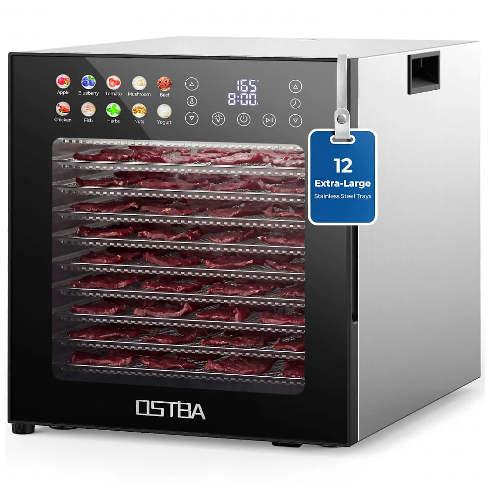 Desidratador de Alimentos OSTBA Prateado e Preto 12 Bandejas Aço Inoxidável 850W 120V
