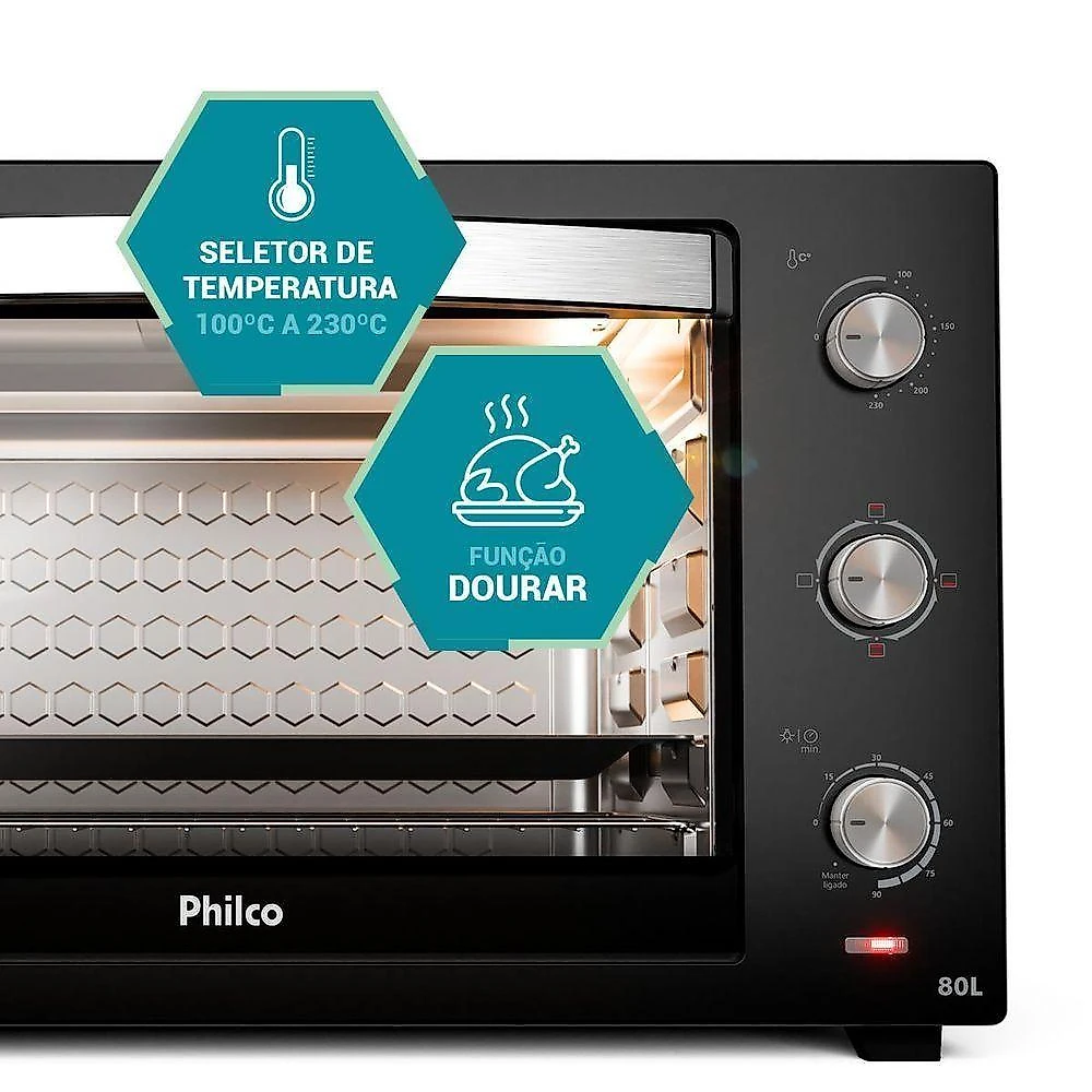 Forno Elétrico Philco 80L Preto 4 Resistências PFE80A 220V