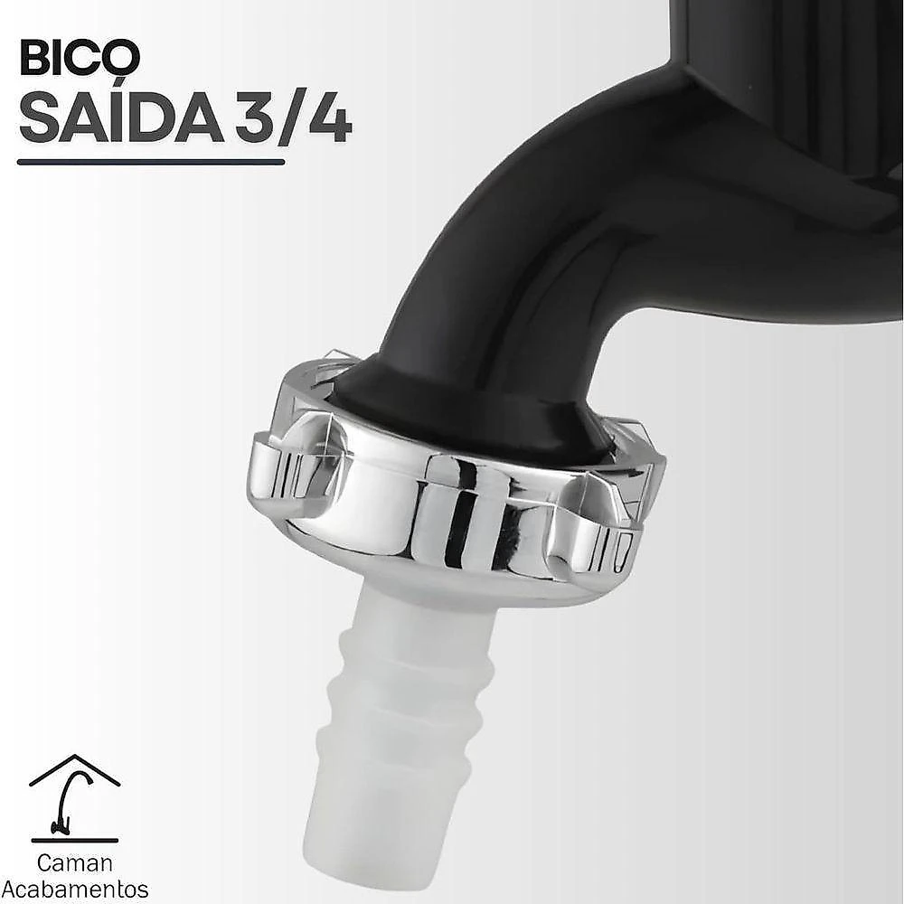 Torneira para Tanque Ou Máquina 1028 1-4 de Volta de Parede em Plástico ABS Preta com Cromado com 2