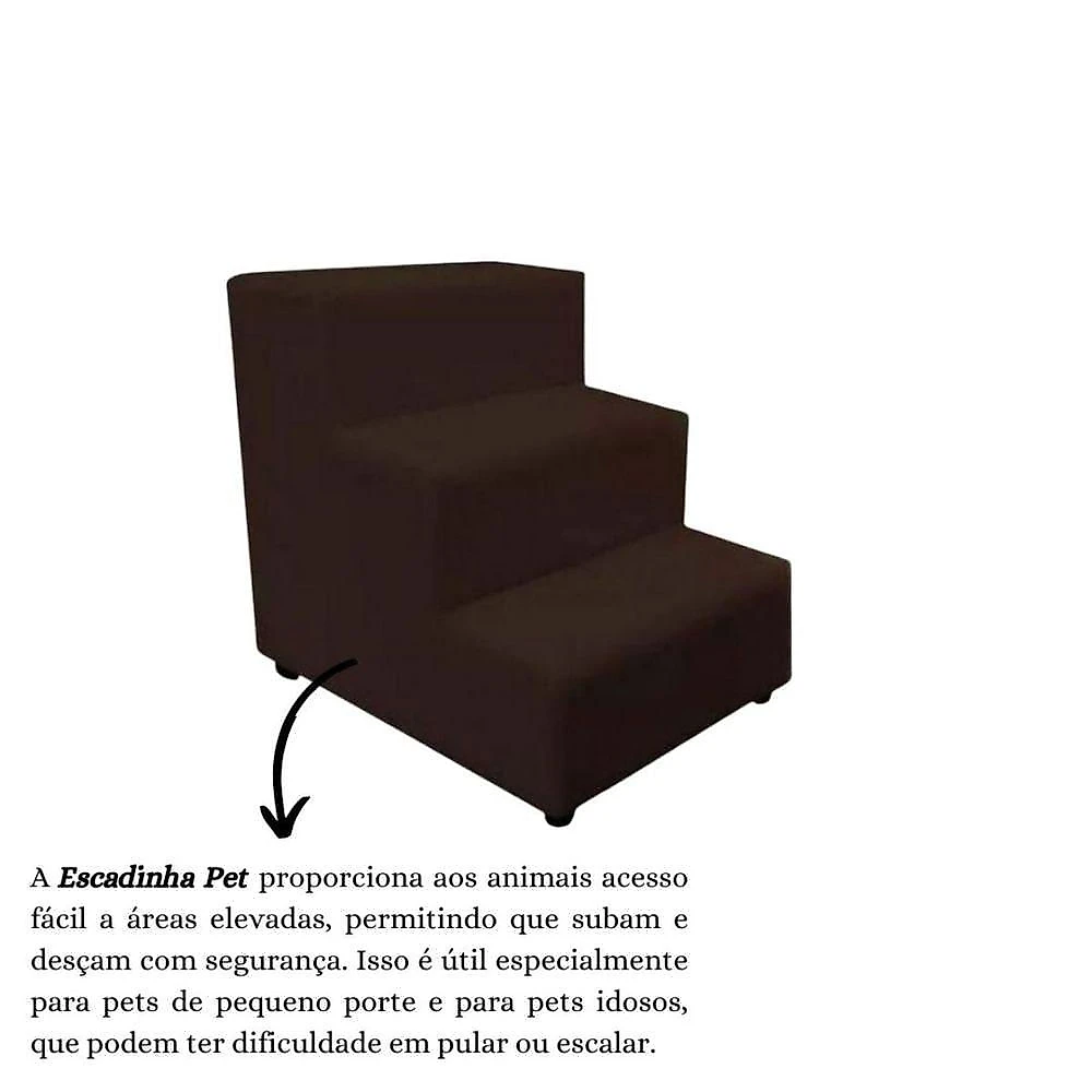 Escada Escadinha Pet Cachorro 3 Degraus Rampa Suede Premium Marrom