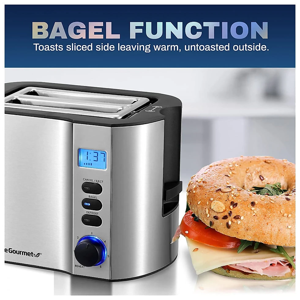 Torradeira Elétrica 2 Fatias com 6 Níveis de Tostagem em Aço Inoxidável, 110V 900W, Elite Gourmet ECT2145, Prata
