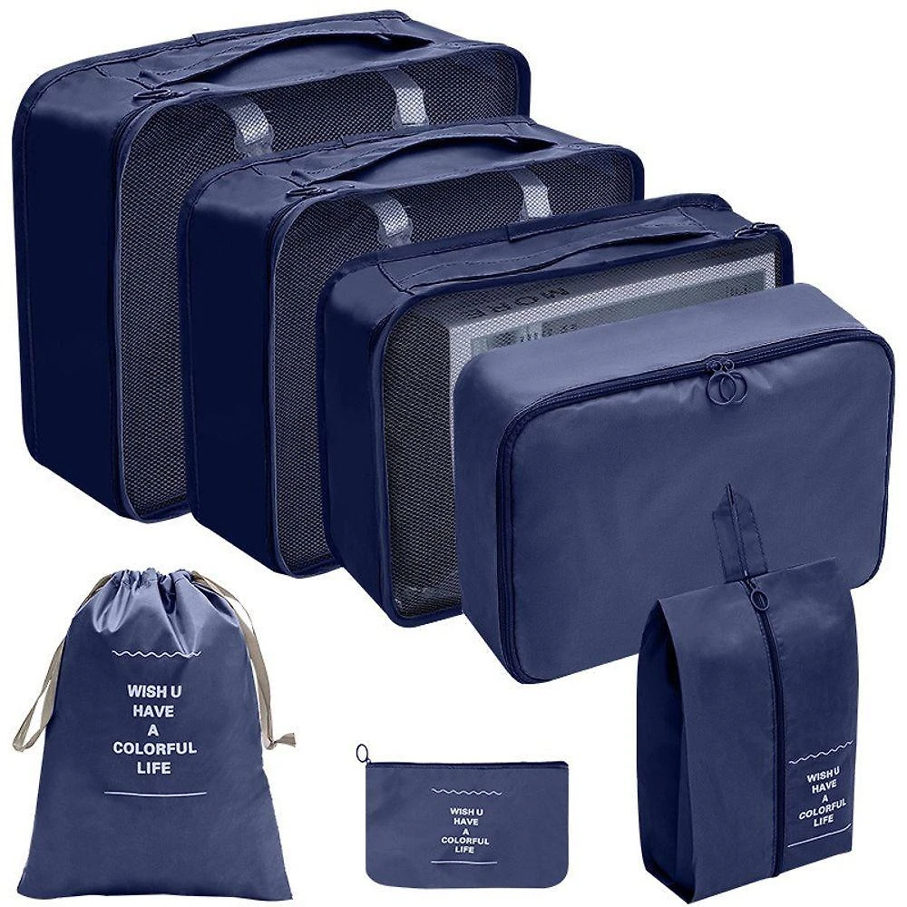 Kit de Organizadores de Mala 7 Peças OEM Necessaire em Nylon Azul Marinho Unissex