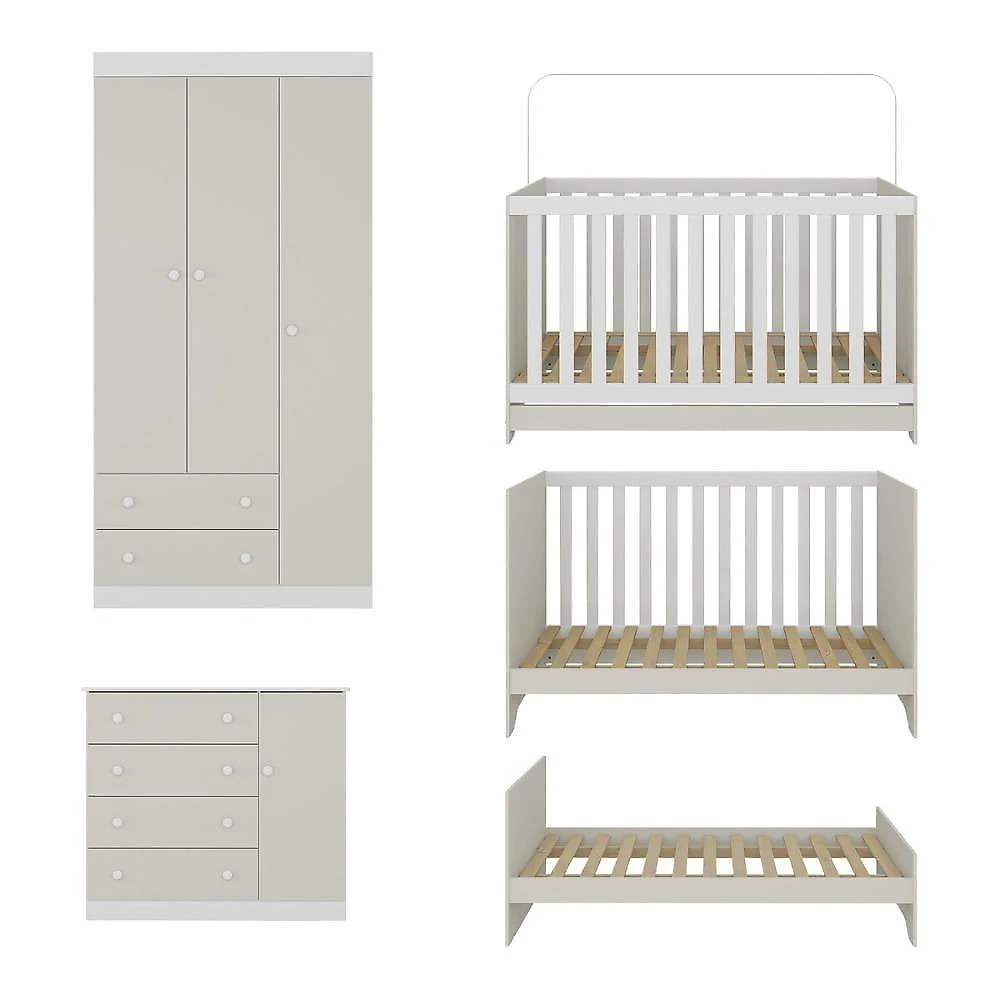 Quarto De Bebê Completo Berço Americano 3 Em 1 Colchão Encanto Multimóveis MP4605 Branco-off White