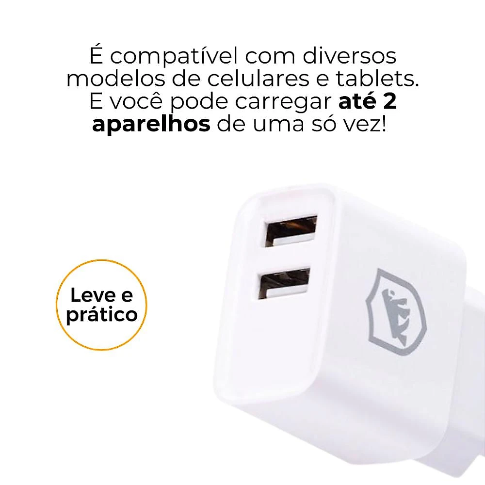 Kit Carregador de Parede Flex USB-A 12W + Cabo Nylon Kevlar Micro USB V8 / USB-A 1,5M - Branco - Gshield