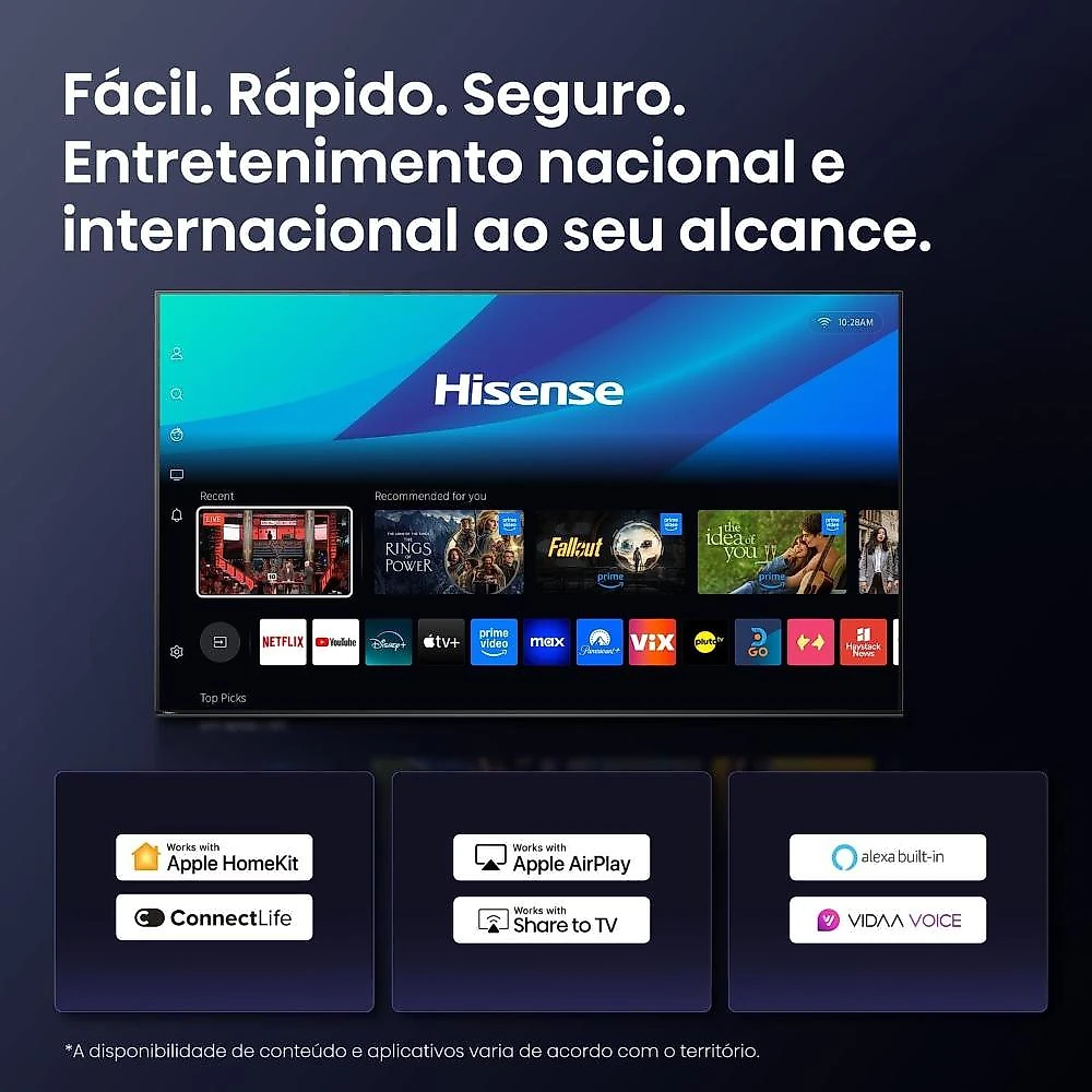 Smart tv 65” 4k uhd hisense uled miniled 65u6qv vidaa u9 hdr10 dolby atmos preta