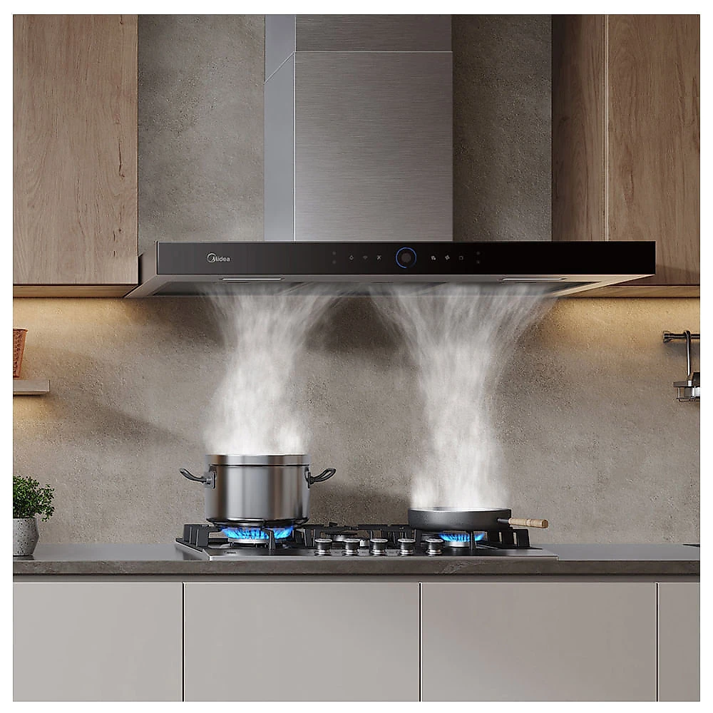 Coifa de Parede Midea 60cm com 03 Velocidades, Smart Pro Touch Inox e Preto - MH60M77AT22MW