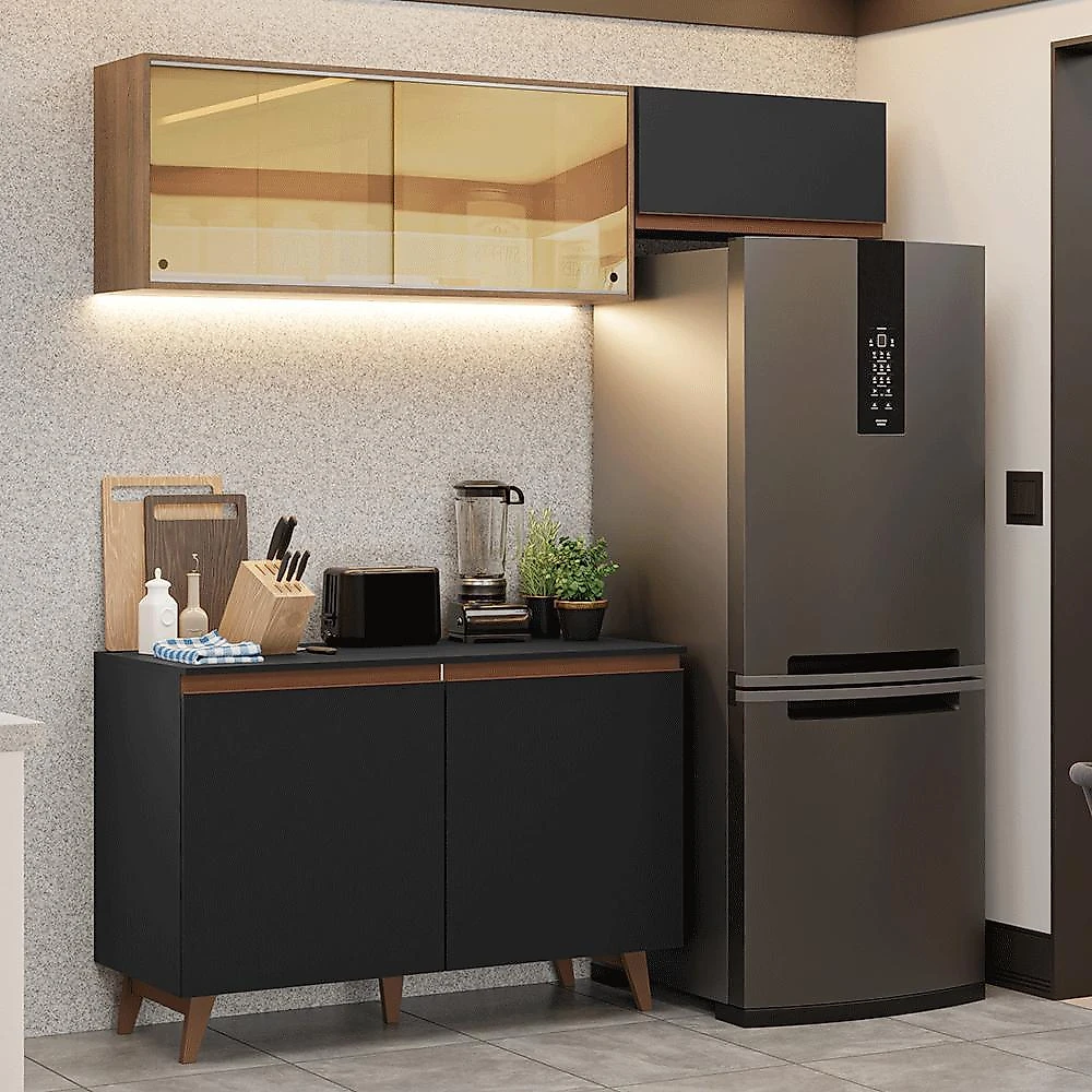 Armário de cozinha compacta 190cm preto/rustic reims madesa 09
